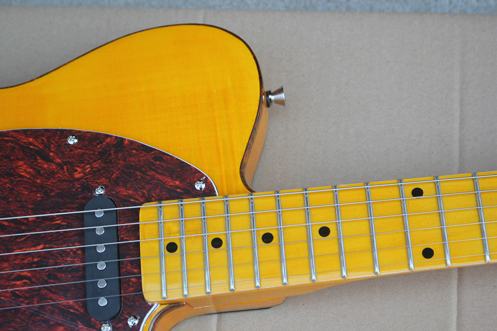 Custom Wholesale Yellow Body Electric Guitar with Red Tortoise Pickguard,Yellow Maple Fretrboard