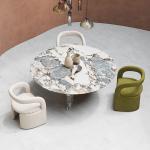 Living Room SS Steel Furniture Glass Metal Marble Dining Table Metal Legs