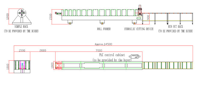 Rectangular Gutter Roll Forming Machine PLC Control With Fastener Fixing