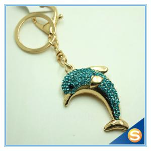 Quality Novelty Dolphin Shape Crystal Lovely Metal Key Chains Women Bag Accessories wholesale