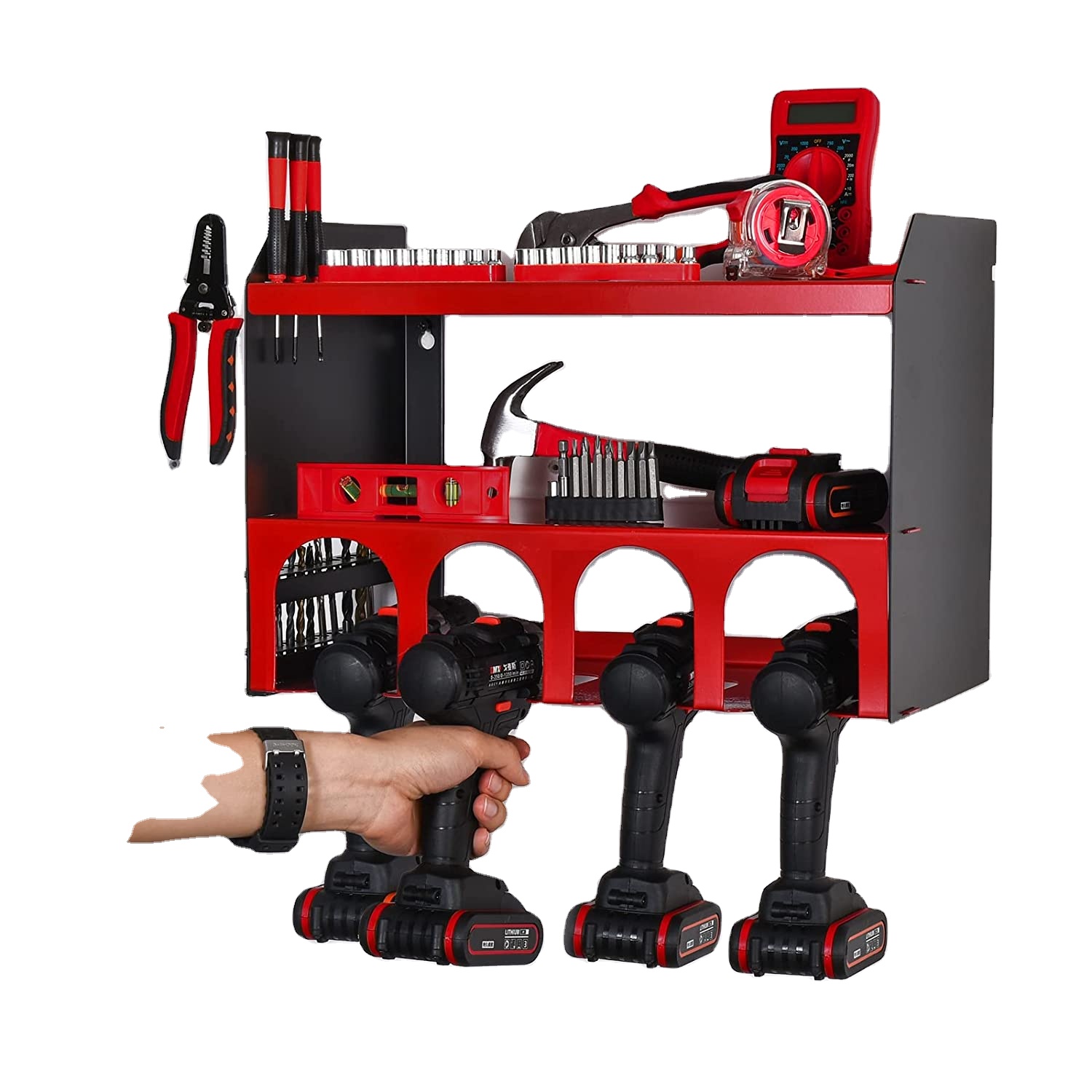 Carved Power Tool Organizer Wall Mount for Neatening and Storage of Heavy Duty Drills