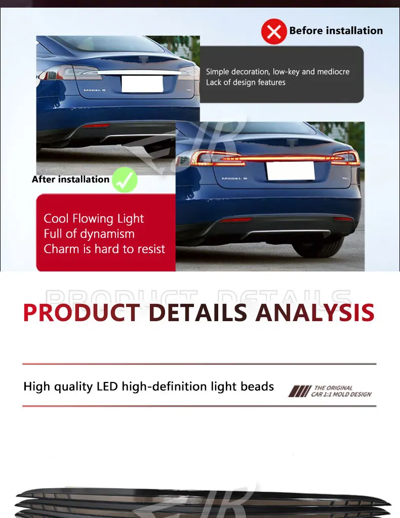 Through Taillight For Tesla Model S Upgrade Led Tail Light Assembly Rear Turn Brake Flowing Car Accessory Lamp Bar