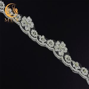 Quality OEM Knitted Custom 3D Flower Lace Trim Embroidery Soft Mesh With Beads wholesale
