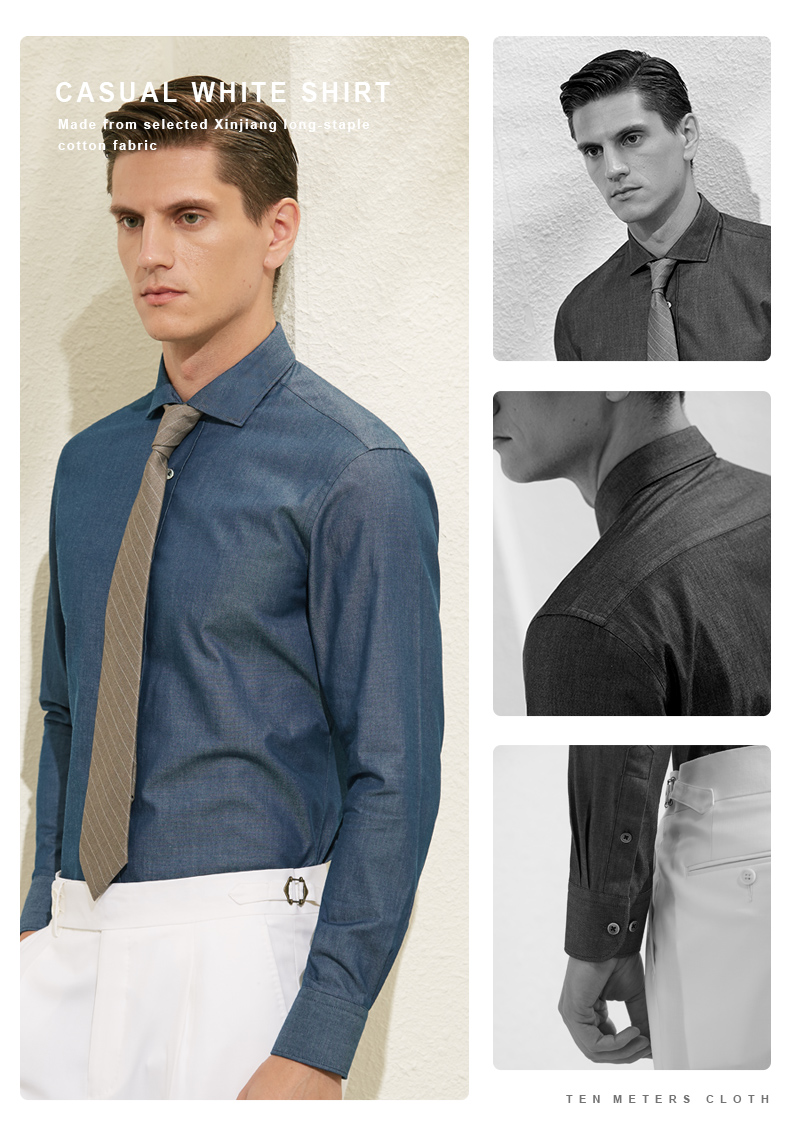 Solid Pattern French Cuff Colored Sweat Plaid Printed Slim Fit Shirts for Businessmen