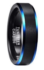 Men Tungsten Carbide Ring Vacuum Plated Black Matt Finish and Blue oblique angle
