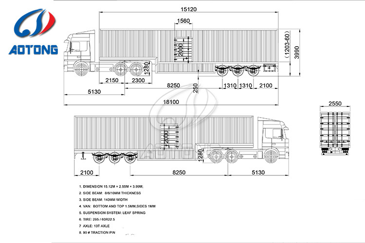 53ft Enclosed Box Cargo Dry Wing Van Truck Semi Trailer with 30-100T Max Payload