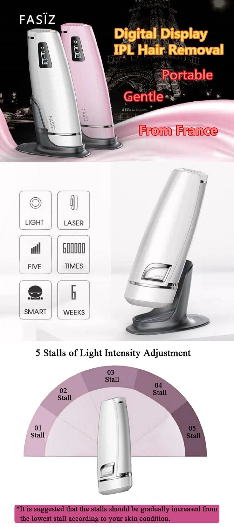 Rechargeable CE 2.6A Laser Hair Removal Handset