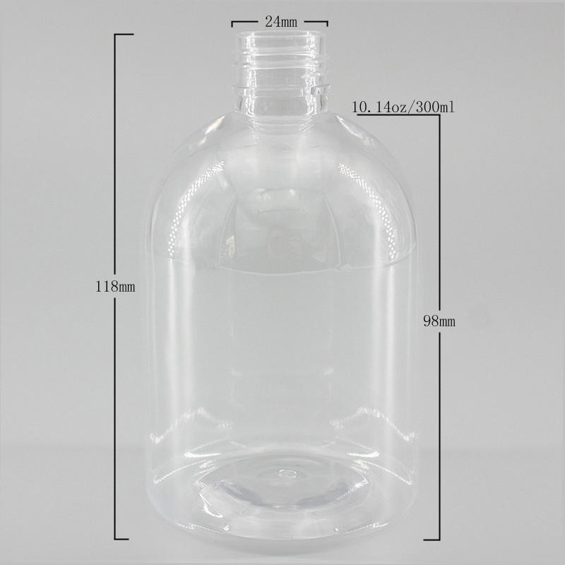 Cylinder 24mm 10.14oz Clear Plastic Shampoo Bottles