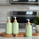 500ml Green cylindrical smooth with bamboo pump for shampoo lotion bottle