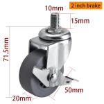 30kg Threaded TPE Mini Caster Wheels 50mm 2 Swivel Casters