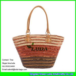 Quality LUDA sequins straw totes leather handles wheat straw handbags online wholesale
