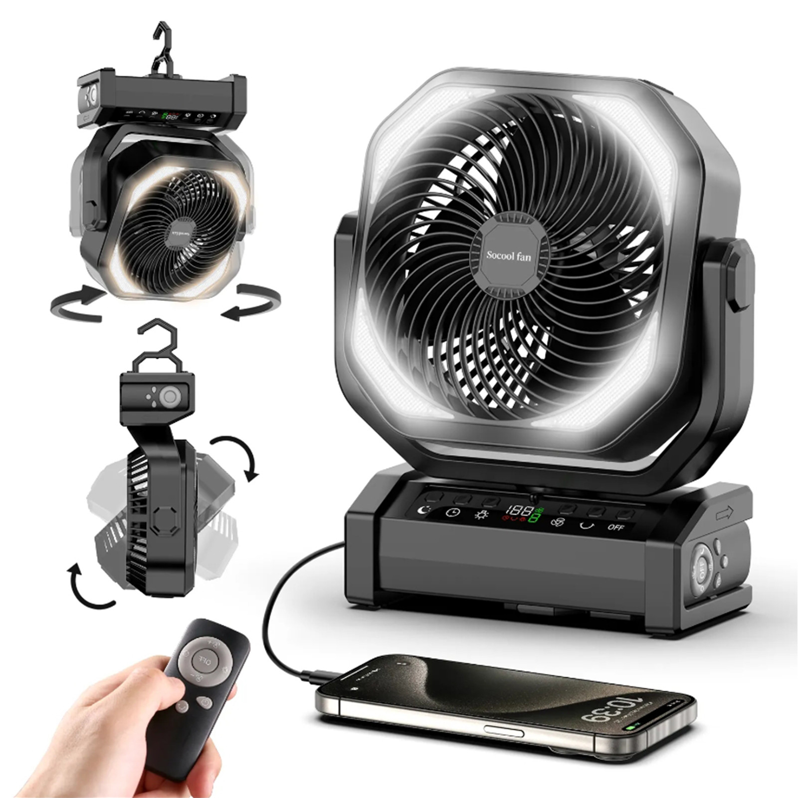 Socool Fan 20000mAh 9 Speed Control Outdoor Camping Fan Portable Multifunction Emergency Power Supply fan