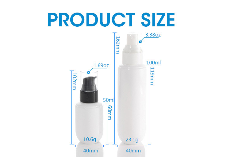 162mm 100ml Lotion White Cylindrical Cosmetic Spray Bottles