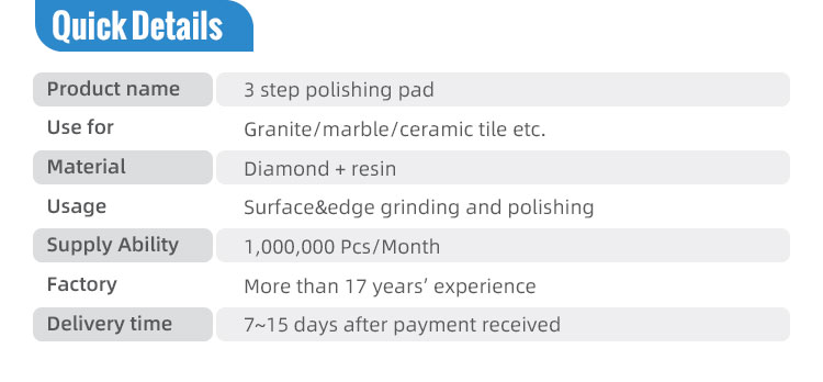 Customized Colors 3 Step Resin Bond Flexible Polishing Pads for Granite Marble Best