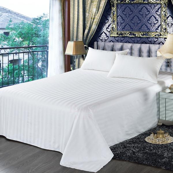 All Season White/Blue Cotton Sateen Stripe Bed Sheet Set with Hypoallergenic
