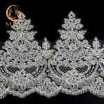 OEM White Scalloped Beaded Bridal Lace Trim Embroidery 80% Nylon