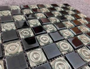 Quality Iridescent Polished Black White Floor Tile , 1.36kgs Electroplating Recycled Glass Mosaic Tiles wholesale