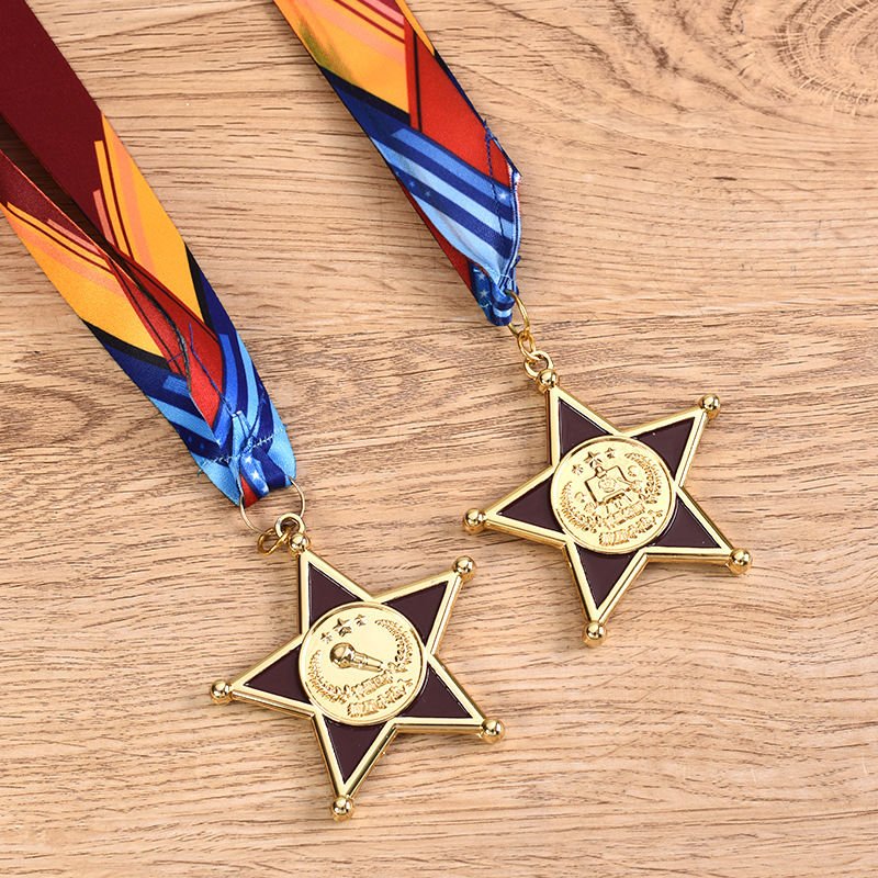Custom Logo Sports Pentagram Metal Medal Letterpress Printing