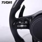 White Stripe Black Perforated Leather Mercedes Steering Wheel Carbon Fiber
