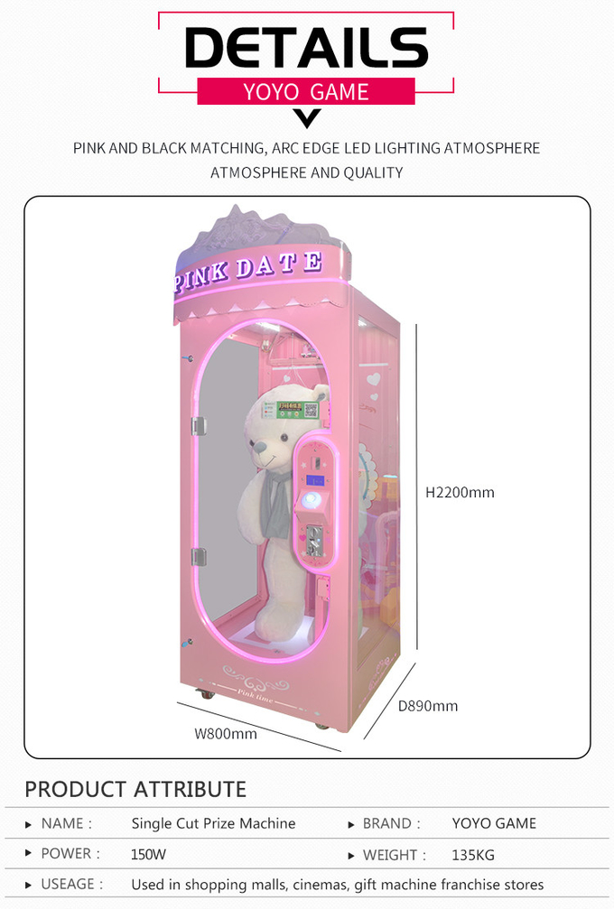 Customized Pink Date Win A Prize Cut Ur Prize Arcade Game Cut Machine For Sale