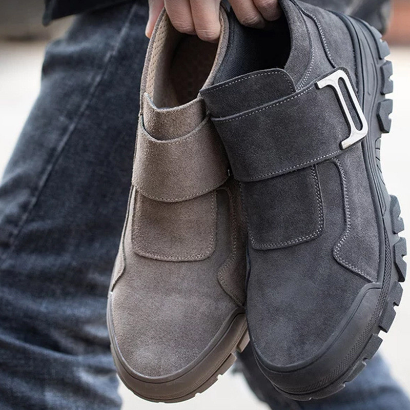 Comfortable Men's Welding Safety Shoes Suede Work Boots With Rubber Sole Felt Button Kevlar