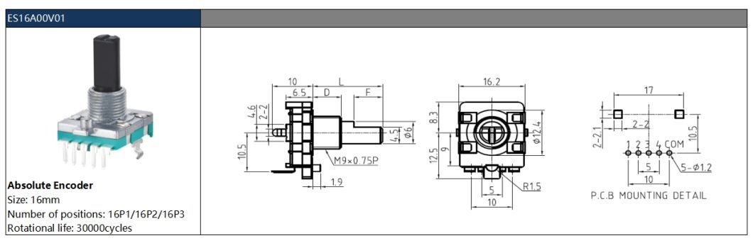 Custom 16mm Linear Motorized Rotary Encoder Switch Absolute Encoder