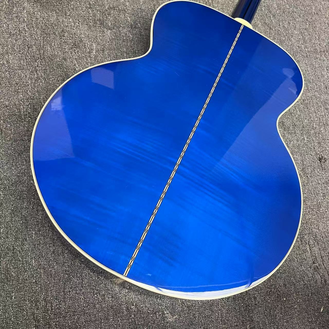 Custom Flamed Maple Back Side 43 Inch Jumbo Acoustic Guitar with Abalone Inlay in Blue Sunburst