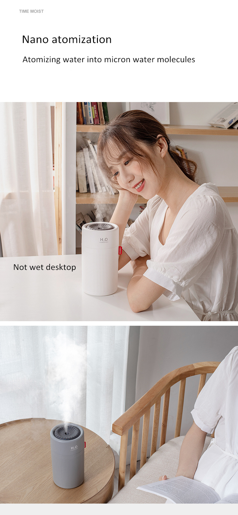 750ml Wireless USB Air Humidifier 2000mAh Battery Rechargeable Cool Mist Humidifier