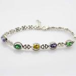 925 Sterling Silver Multicoloured Cubic Zircon Link Tennis Bracelet (H14)