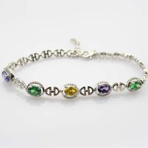 Quality 925 Sterling Silver Multicoloured Cubic Zircon Link Tennis Bracelet (H14) wholesale