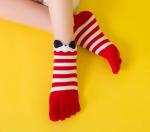 Custom logo, design Womens Girls Striped Cotton Five Fingers Toe Ankle Socks