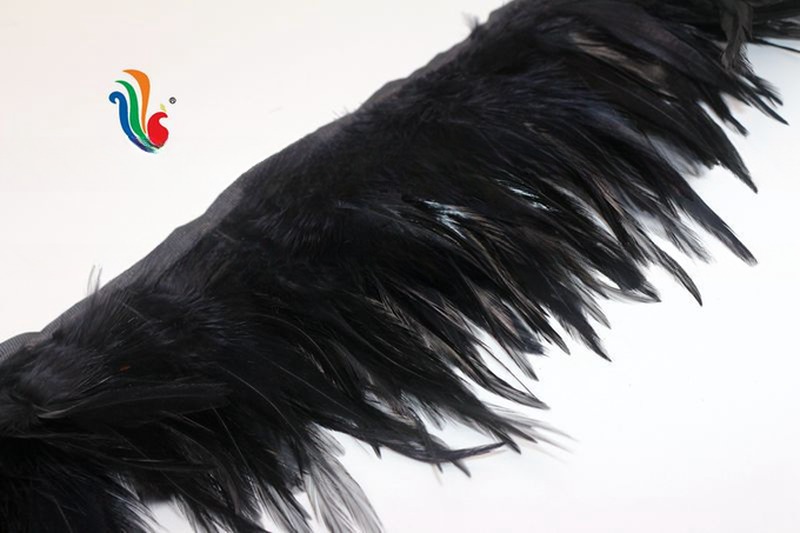 Dyed Pattern Black Satin Hackle Feather Fringe Trim for Party Decoration 4-6inch