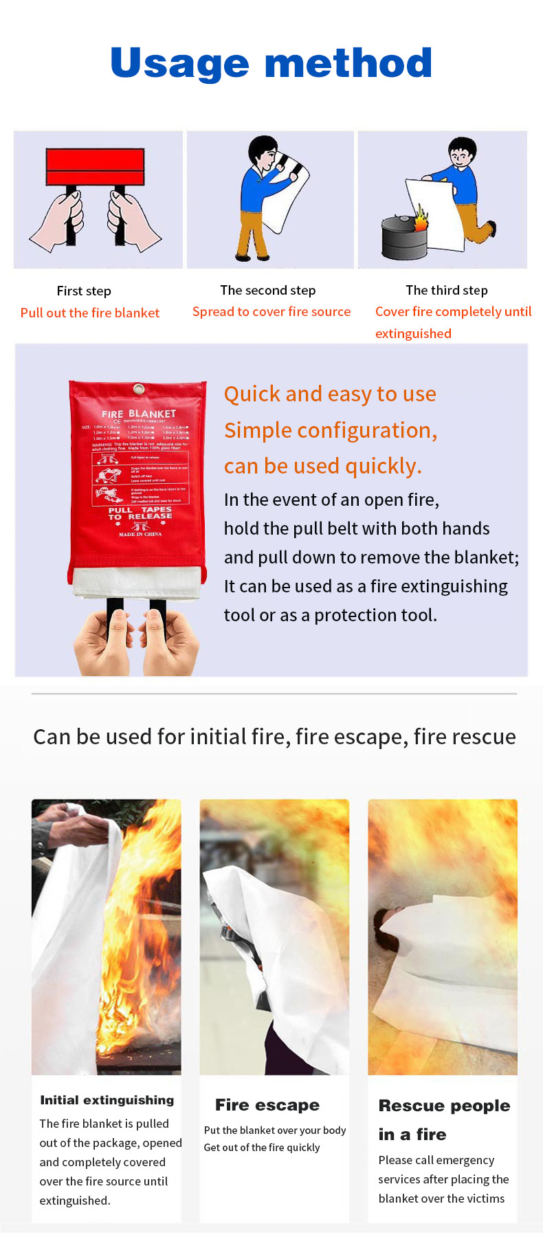 Fireproof Fiberglass Cloth Fire Blanket for Kitchen and Dining