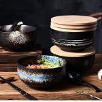 Rustic Porcelain Serving Bowls With Lids 1280C Fired Spray Glaze