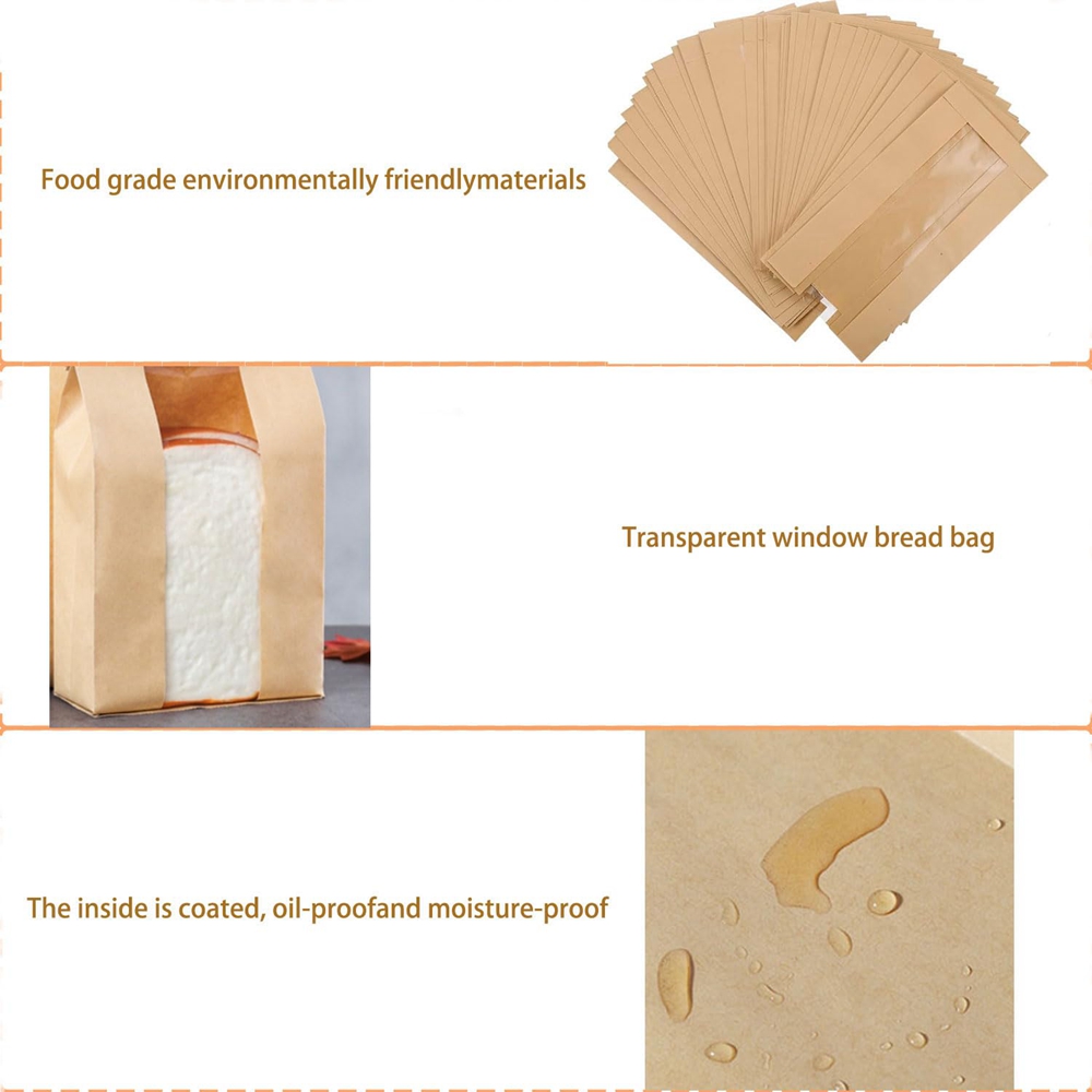 Large Grease-Proof Bread Snack Kraft Paper Bag with Front Window Eco Friendly Packaging