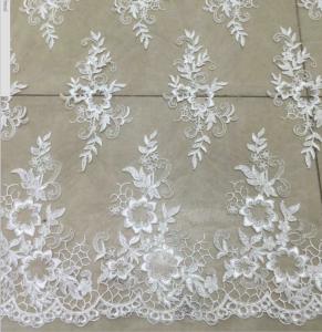 Quality Apparel Accessories Mesh Based Embroidery Lace Fabric Ivory Color wholesale