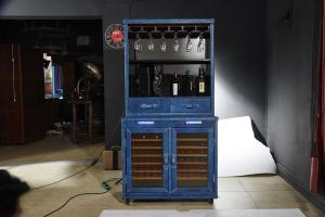 Quality Top Grain Leather Wine Fridge Cabinet , Blue Bar Cabinet With Wine Storage wholesale