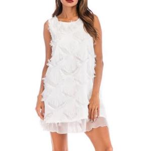 Quality Custom Clothing Factory China Women'S Faxu Feather Sleeveless Fringed Chiffon Tank Dress wholesale