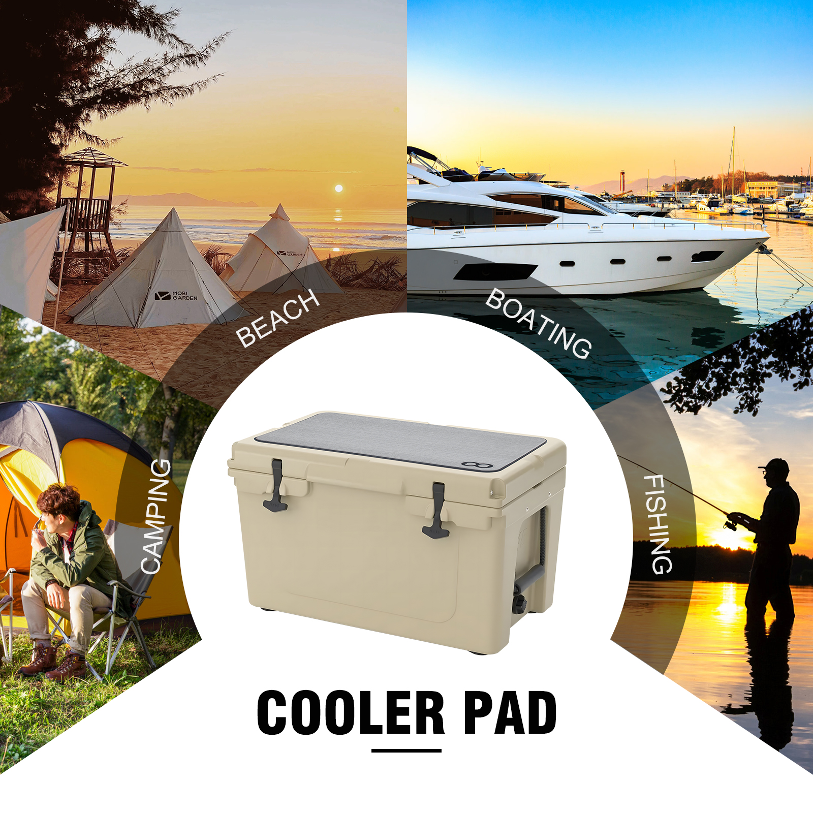 Waterproof Rubber Cooler Pad for RTIC 45 Brush Grooved Surface Marine Flooring Decking