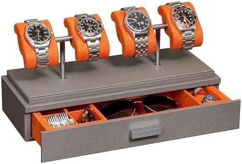 ROTHWELL Luxury Watch Display Case for 4 Watches – Leather Watch Box with