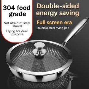 Quality New Arrival Kitchen Cooking Frying Pan Frypan Non Stick Honeycomb 18/8 304 Stainless Steel Fry Pan wholesale