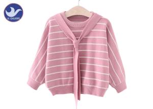Quality Batwing Sleeves Neck Tie Girls Pullover Sweaters Stripes Type Loose Fitting wholesale