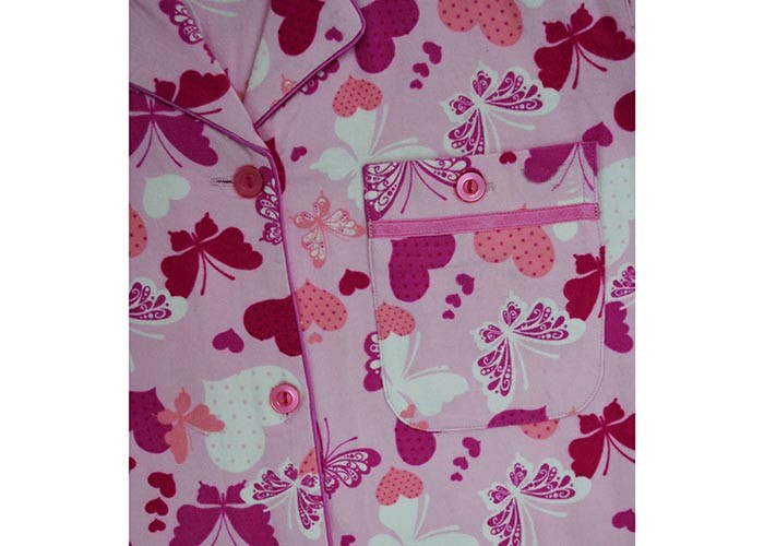 100% Cotton Flannel Button Up Womens Pyjama Sets With Piping And Long Pants