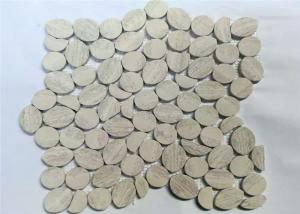 Quality Grey Wooden Pebbles Natural Stone Mosaic Tile Sheets , Stone Mosaic Wall Tiles wholesale