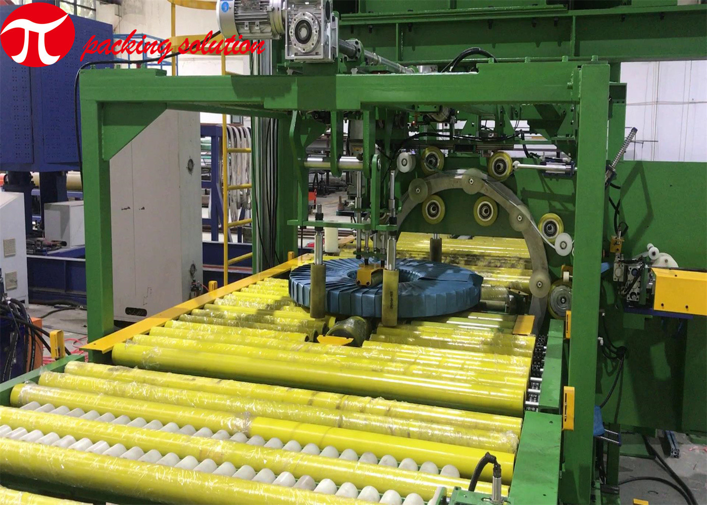 Mechanical Copper Coil Packing Line OD 1200mm Flip Stacking Tape Packaging Machine