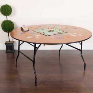 Quality Portable Round Folding Banquet Table 5ft Plywood Top Metal Frame wholesale