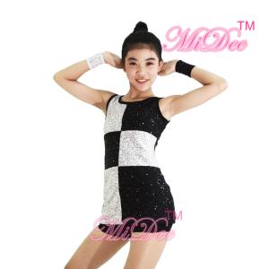Quality Elegant Black White Dance Competition Costumes Sequin Vest Dance Dress wholesale