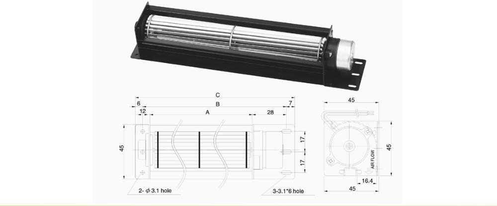 12V dc motor brushless fan cross flow fan for cooling system , 30 * 90mm length of 145mm