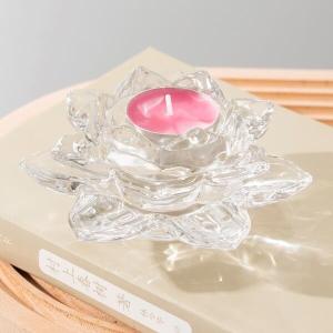Quality Clear Crystal Glass Lotus Flower Tealight Candle Holder Lead Free 5.6cm Height wholesale
