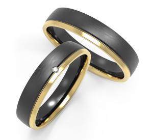 Quality Round Matte Black Stainless Steel Ring With K Gold Side Set Zircon Couple Ring wholesale
